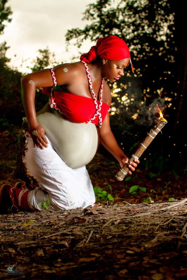 Traditional Bwiti ceremony with sacred fire